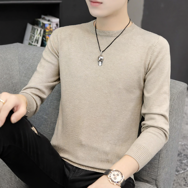 Men's knit sweater with half collar, heat insulating