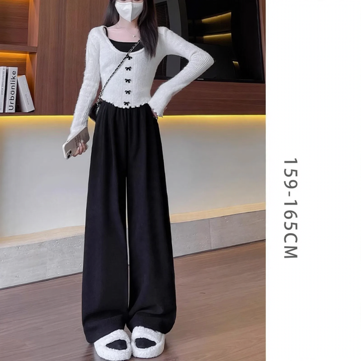 Padded corduroy knitted trousers with high waist
