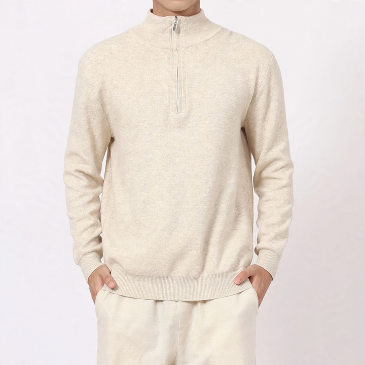 Men's wool sweater with stand-up collar and zipper