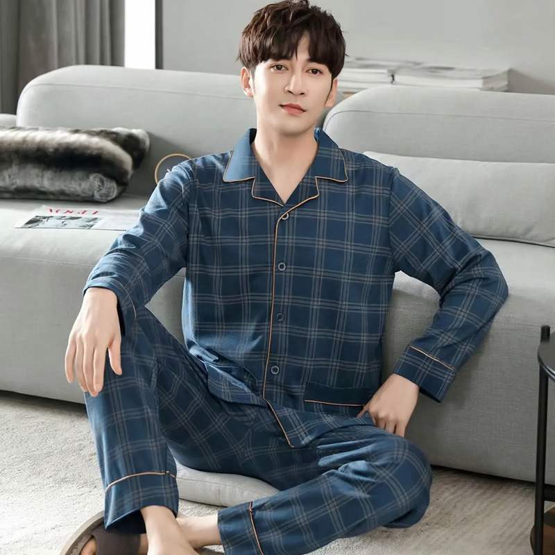 Men's Pajama Set, 100% Cotton, long-sleeved, buttoned