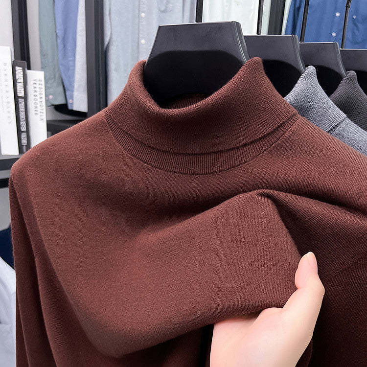 Men's pullover made of silk and sheep wool, stand-up collar