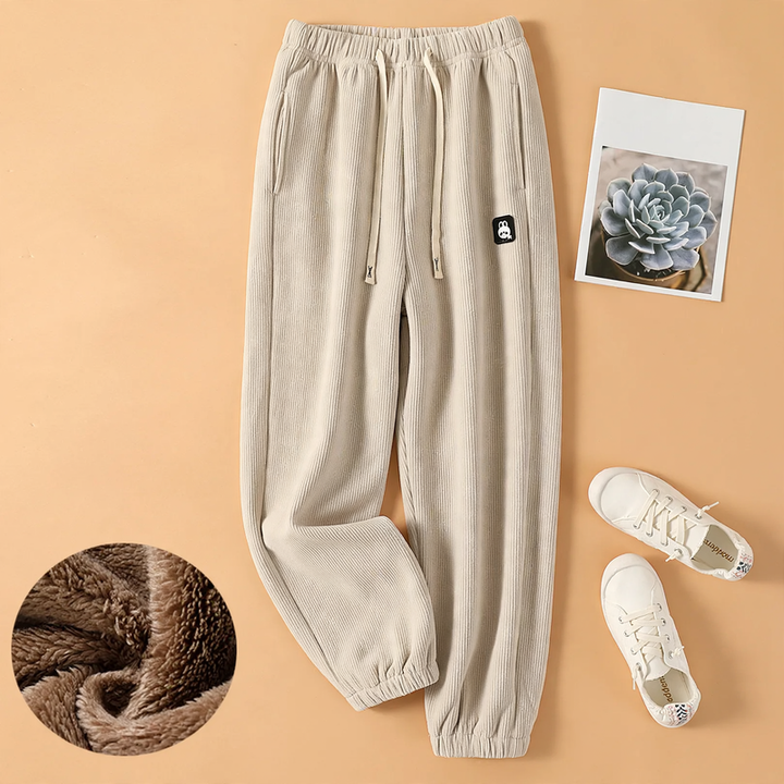 Chenille-Harem pants with elastic waistband