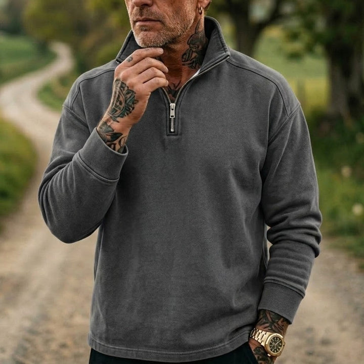 Men's Denim Sweatshirt with 1/4 Zipper