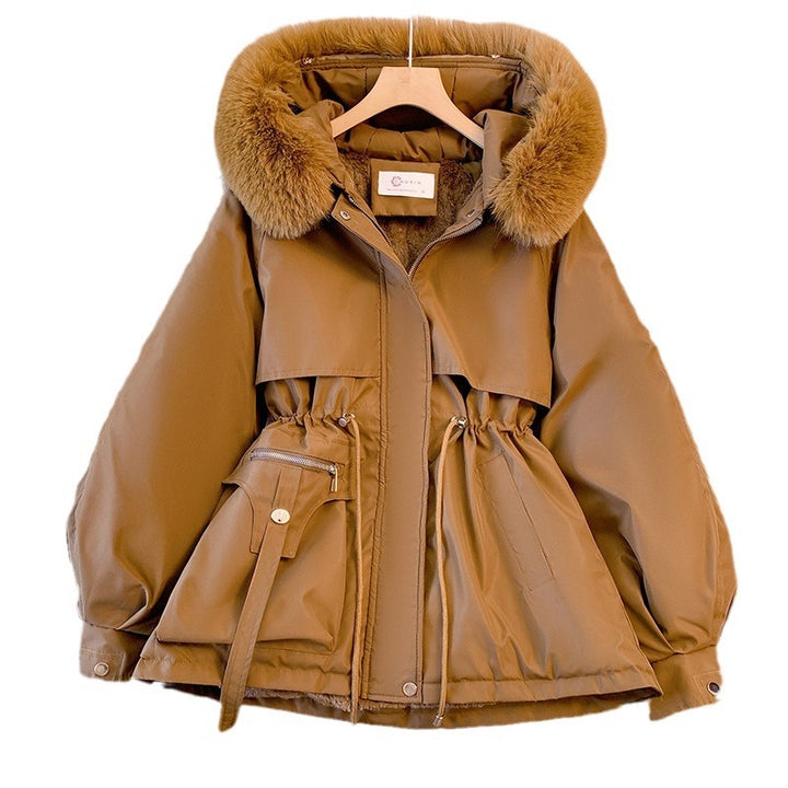Winter parka for women, lined, with fur look