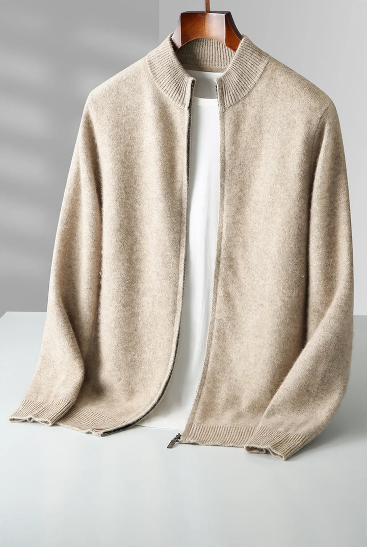 Men's cardigan made of pure wool, standing collar, 500g