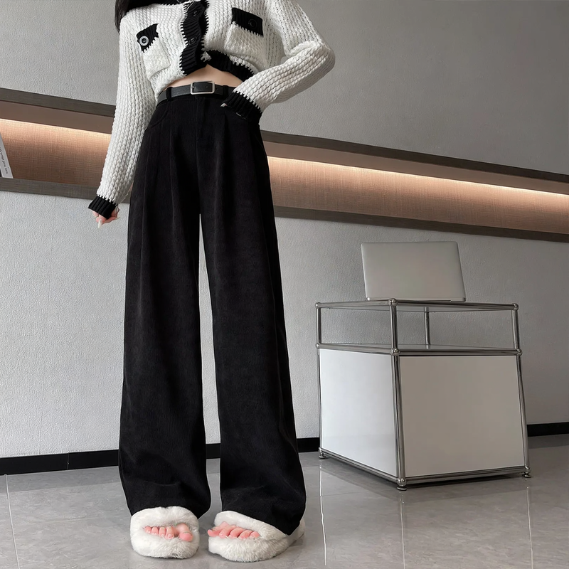 Women’s corduroy trousers, straight cut, lined, for autumn/spring