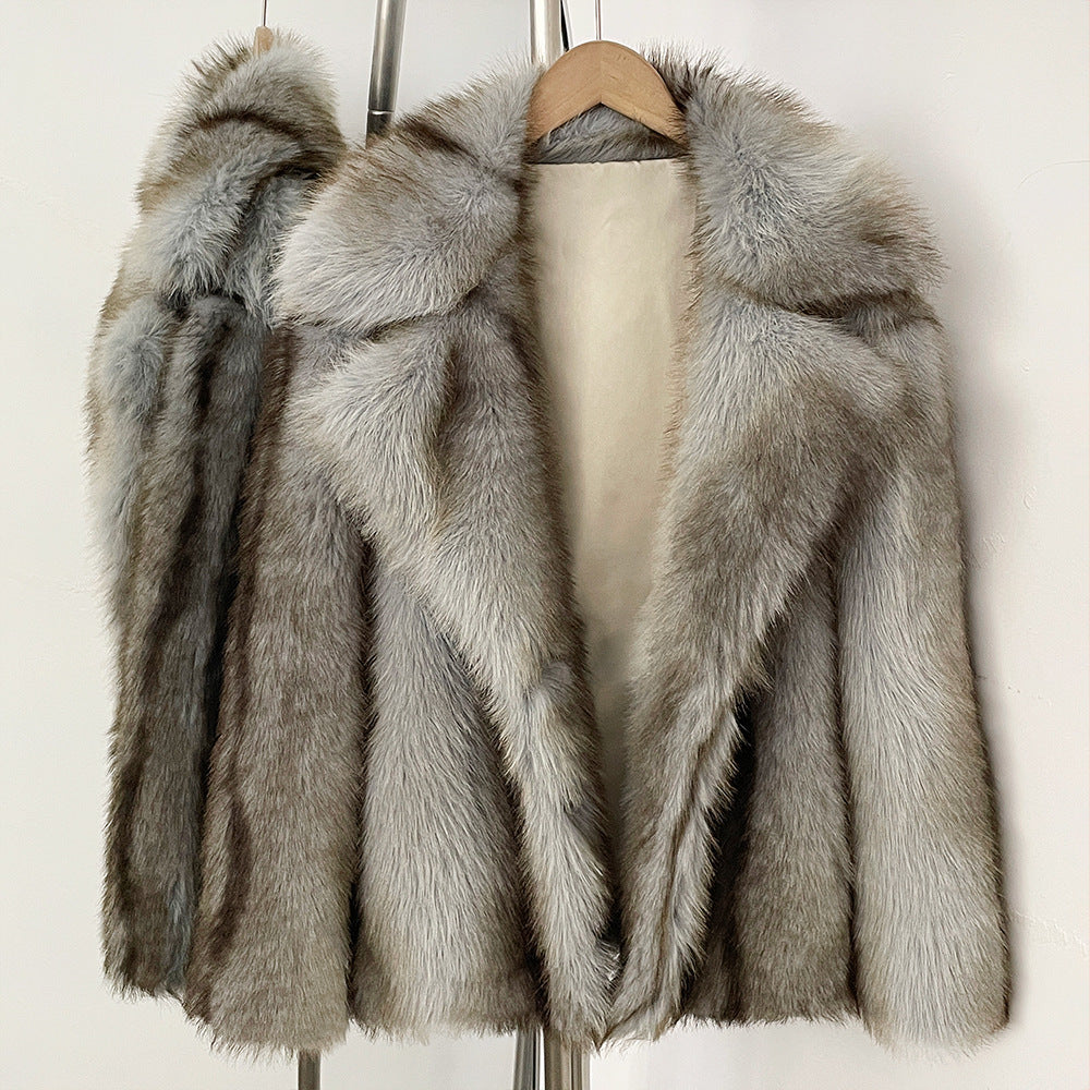 Women’s fur coat, medium length, artificial fur, winter