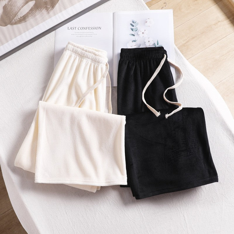 Lined cord wide pants with drawstring