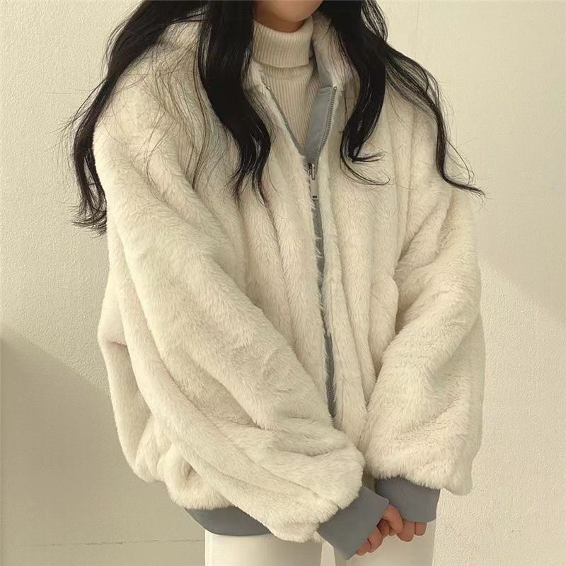 Reversible, padded hoodie with lambskin look