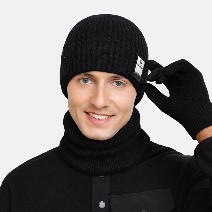 Men's knitted hat, lined, windproof, for winter