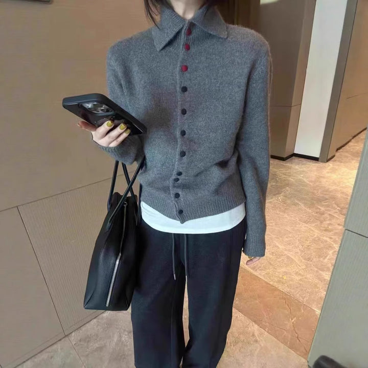 Women's Cashmere Cardigan, Stand Collar, Buttoned