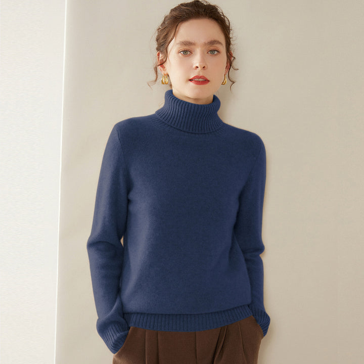 Women's cashmere sweater, high-neck, two-ply, knitted