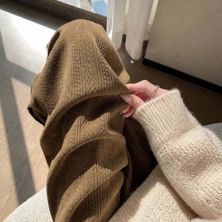 Padded cord wide-leg trousers with a straight cut