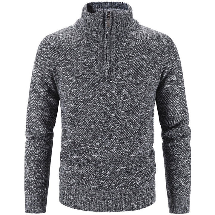 Men's knit sweater with stand-up collar and zipper