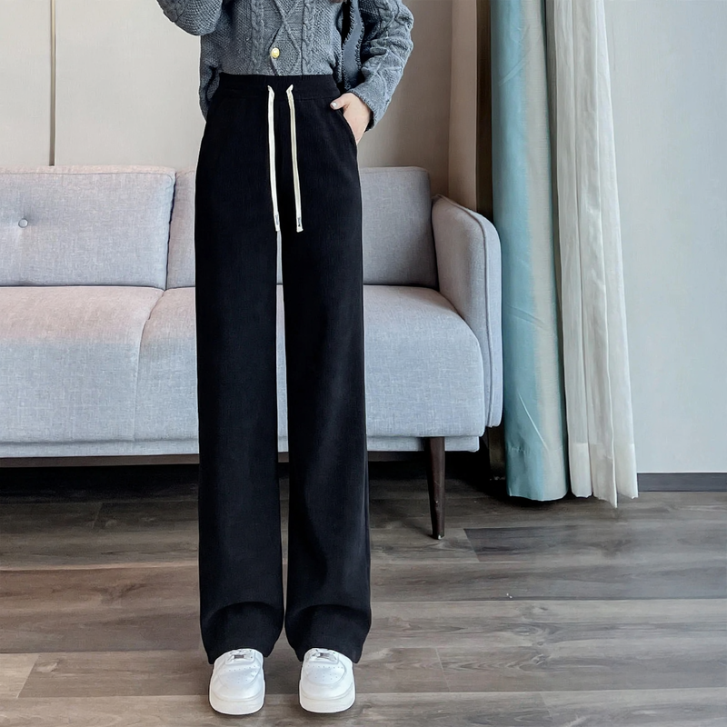Padded corduroy leisure pants with high waist