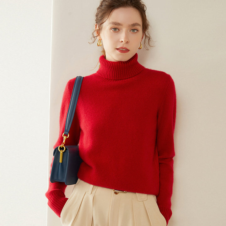 Women's cashmere sweater, high-neck, two-ply, knitted