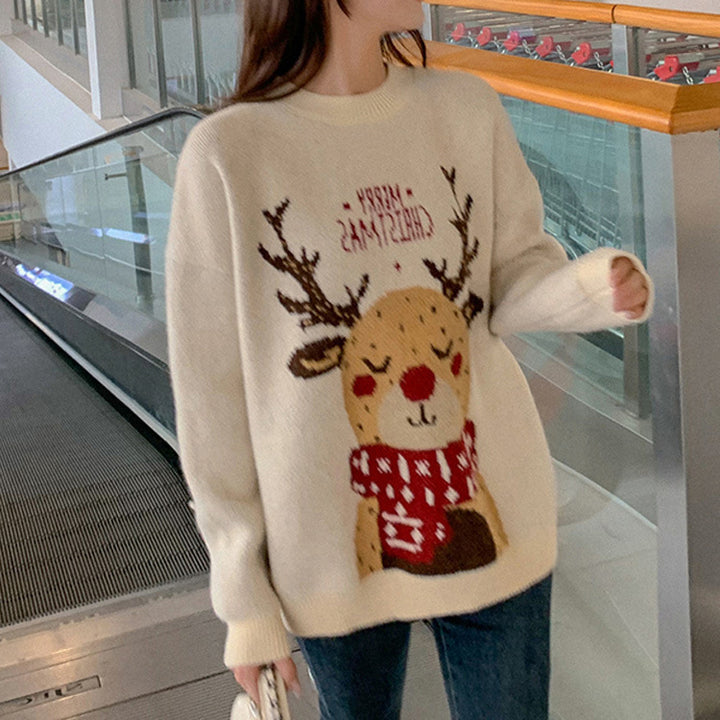 Women's knit sweater with 3D motif, loose fitting
