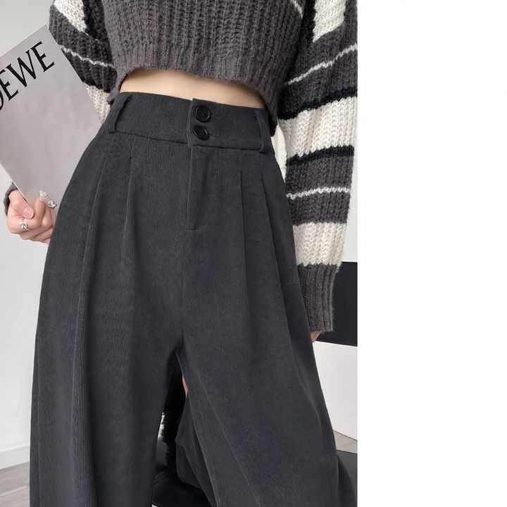 Padded corduroy pants with high waistband