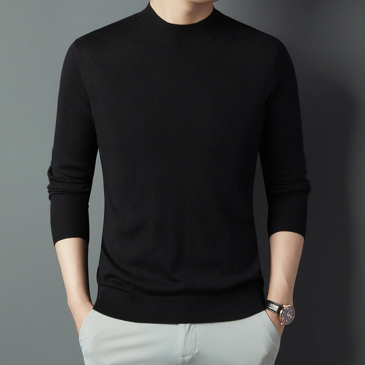 Men's wool pullover, round neck or stand-up collar, 100% wool
