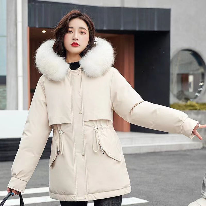 Women's parka, mid-length, padded, faux fur collar