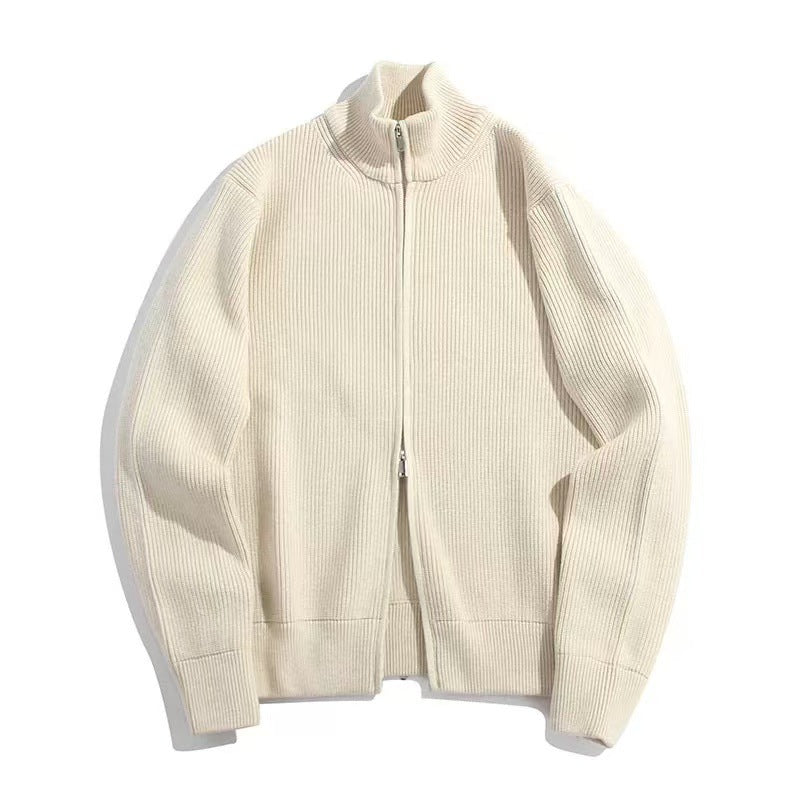 Unisex knitted jacket with roll neck and double zipper