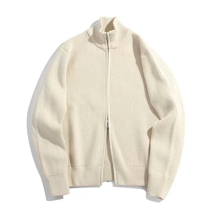 Unisex knitted jacket with roll neck and double zipper