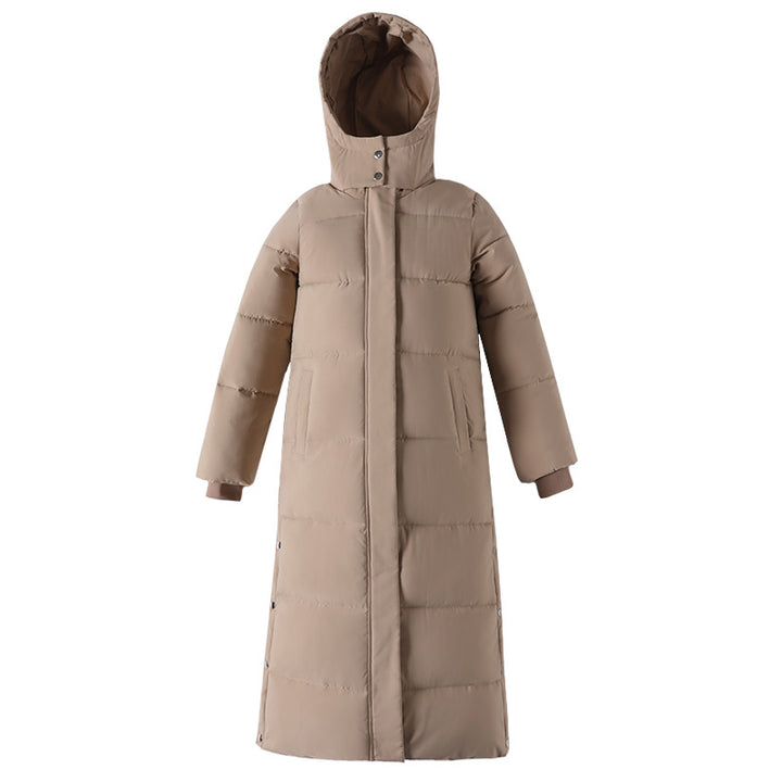 Long women's winter jacket with hood, lined