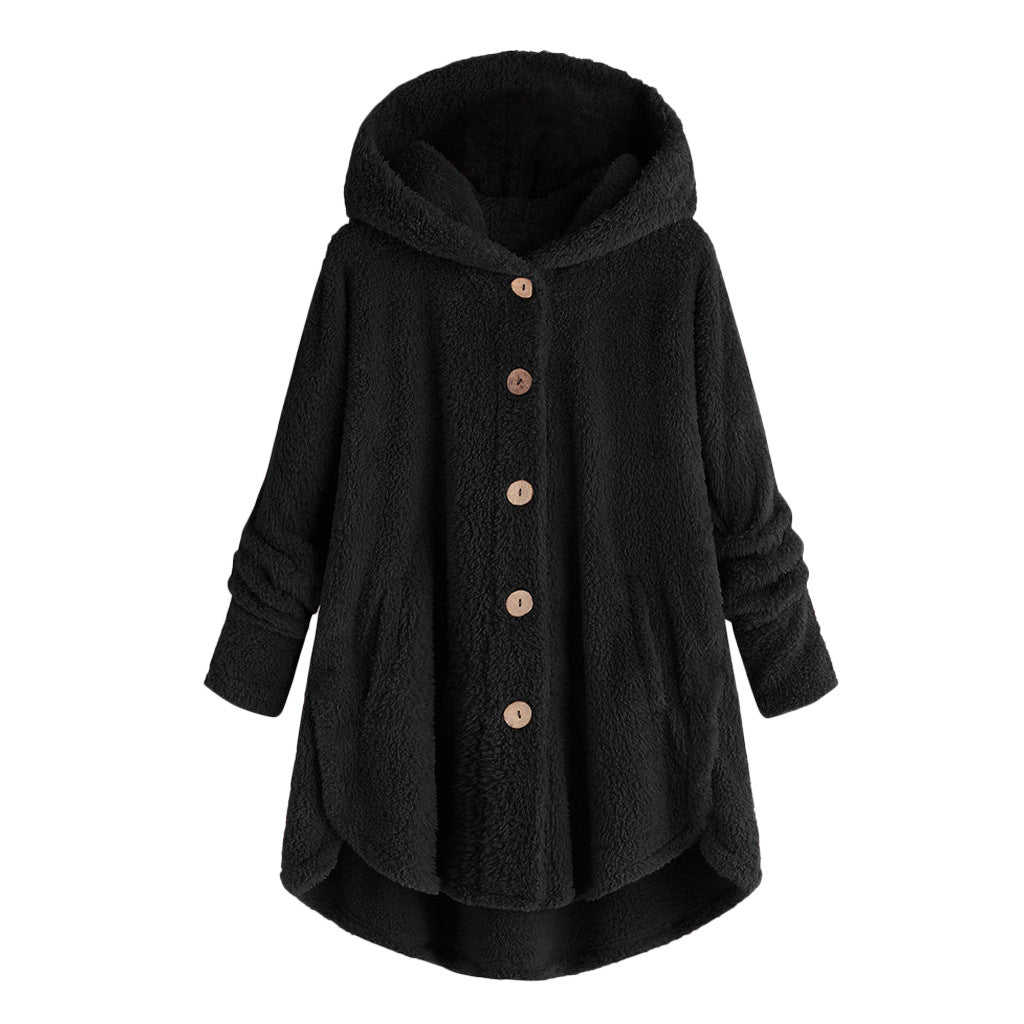 Ladies plush jacket with button placket, asymmetrical