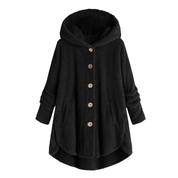 Ladies plush jacket with button placket, asymmetrical