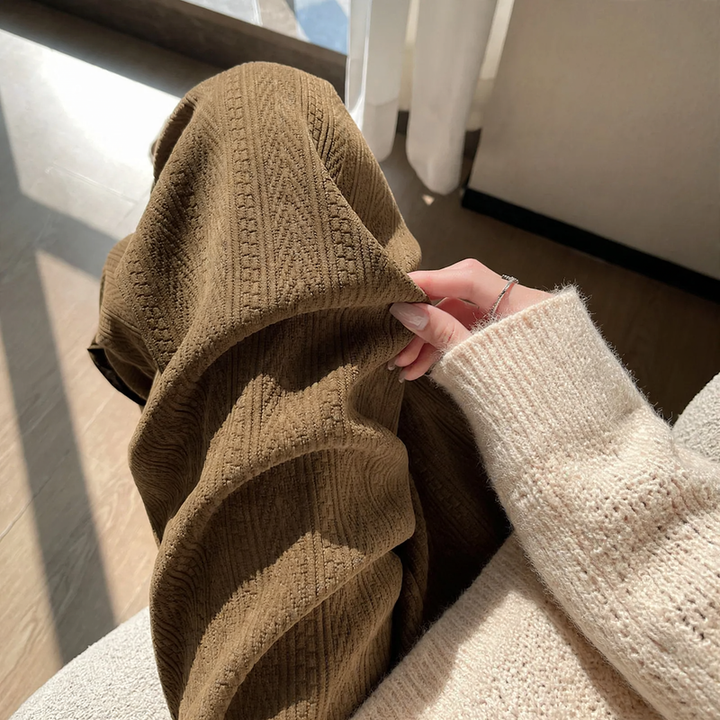 Fleece-lined cord wide leg pants for women