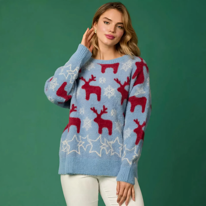 Ladies' Christmas sweater with reindeer and tree motif