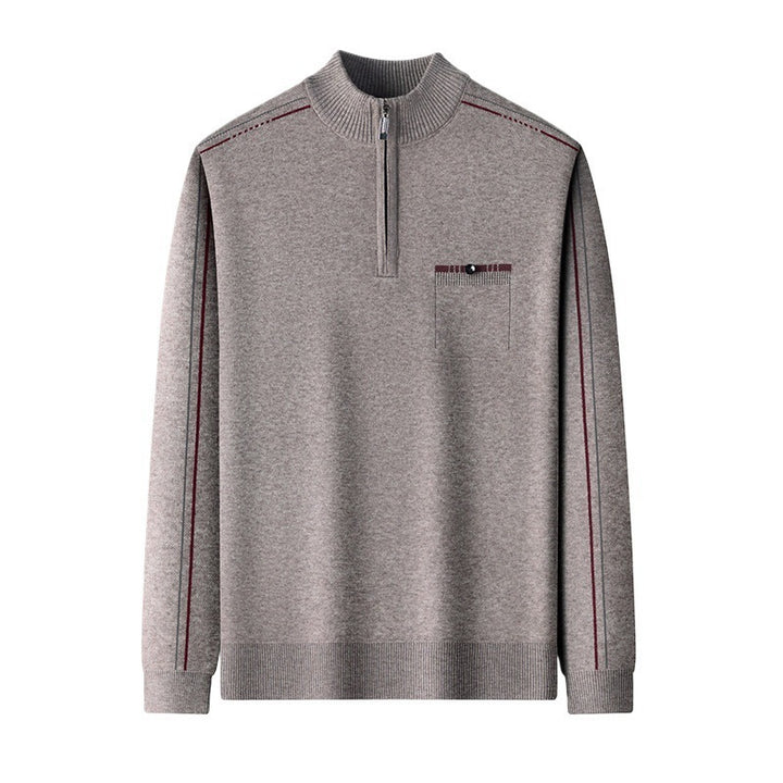 Men's knit sweater with stand-up collar and zipper
