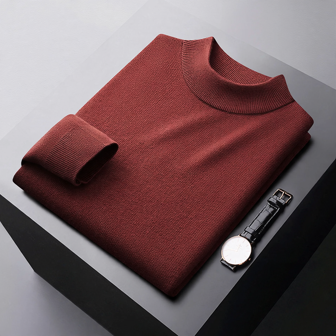 Men's wool pullover, stand-up collar, lined