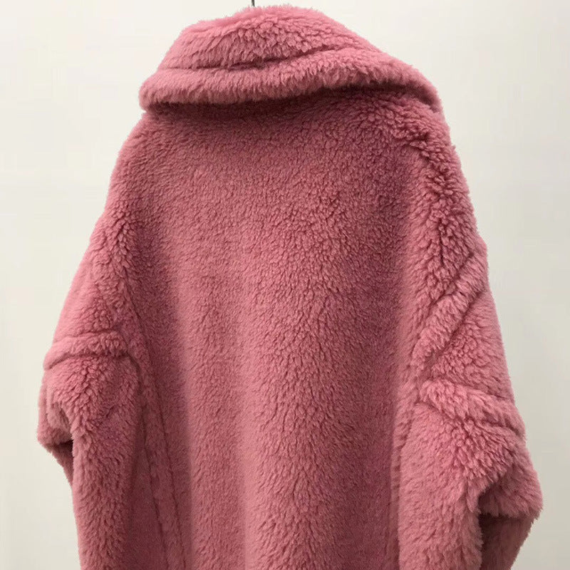 Long Teddy Coat with V-Neck
