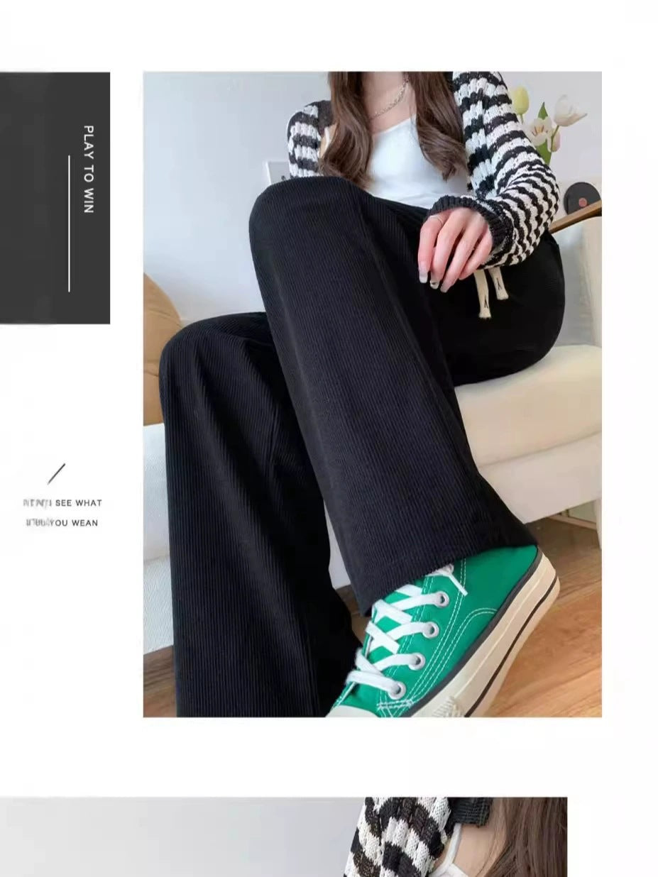 Cord wide pants with high waistband, loose fit