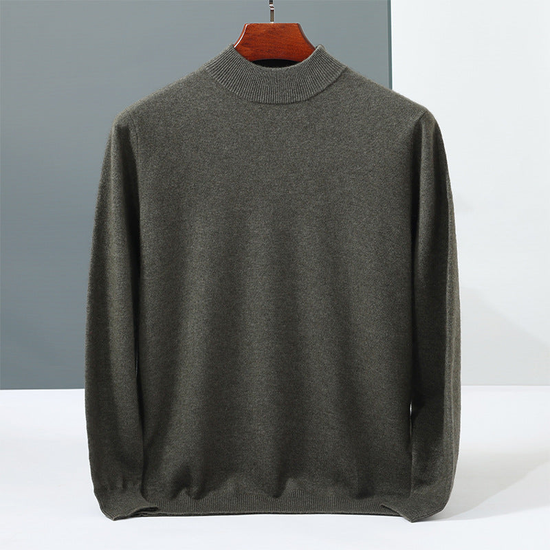 Men's cashmere sweater, stand-up collar, solid color