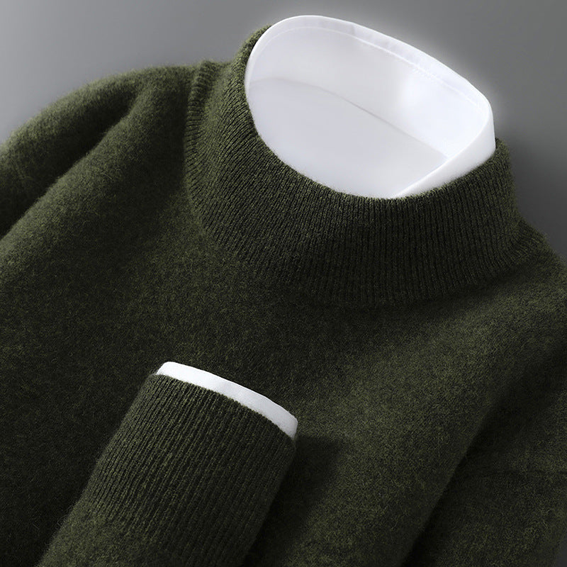 Men's wool sweater with stand-up collar, 100% wool