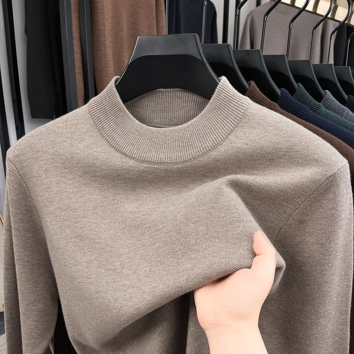 Men's wool pullover, stand-up collar, lined