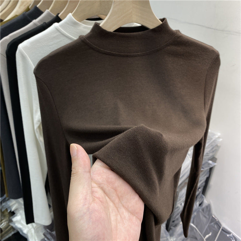 Women’s Long Sleeve Shirt with Stand Collar and Brushed Inner Side