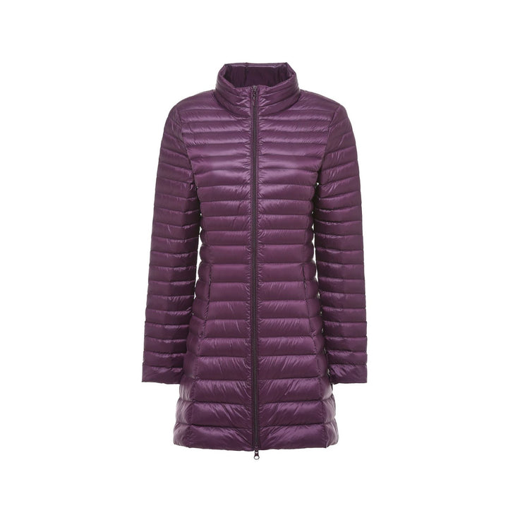 Women's down coat, mid-length, stand-up collar