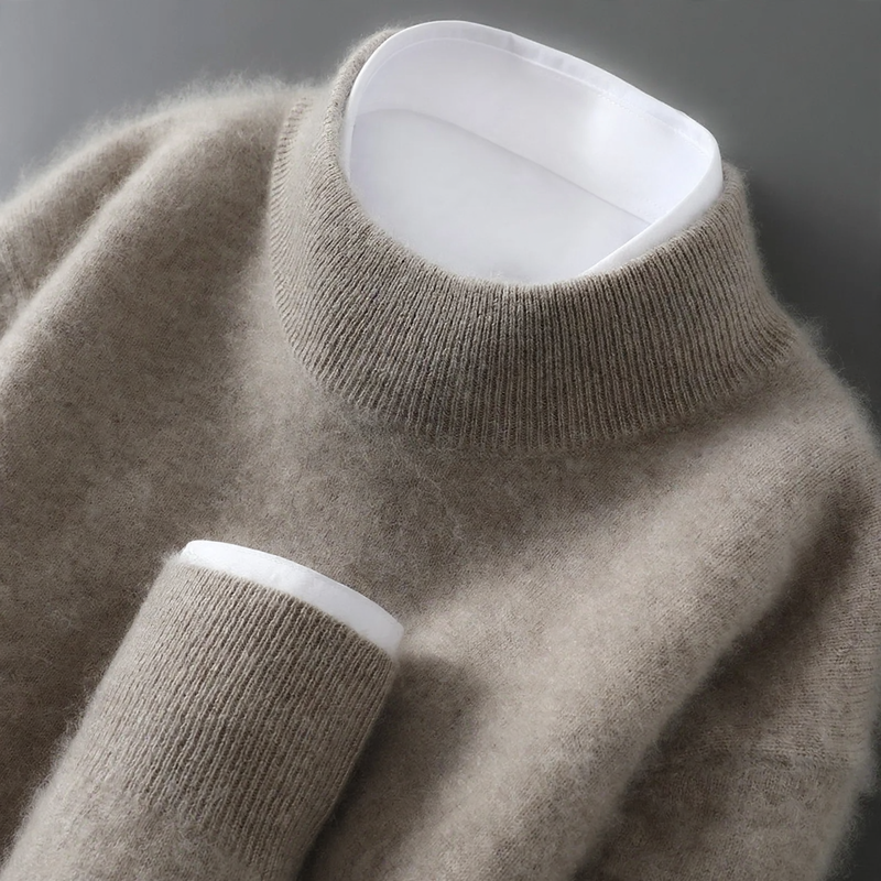 Men's wool sweater, half collar, knit, loose fit