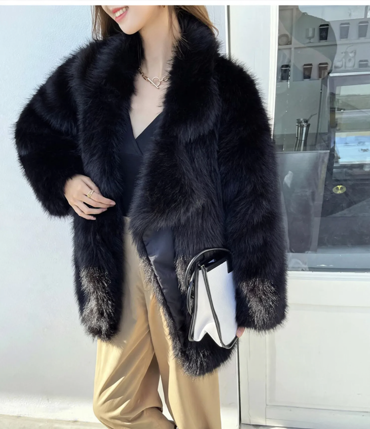 Women’s fur coat, medium length, artificial fur, winter