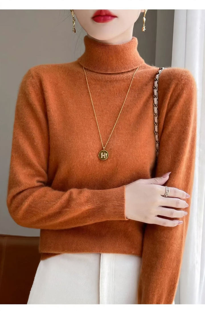Women's wool sweater, high neck, fine knit