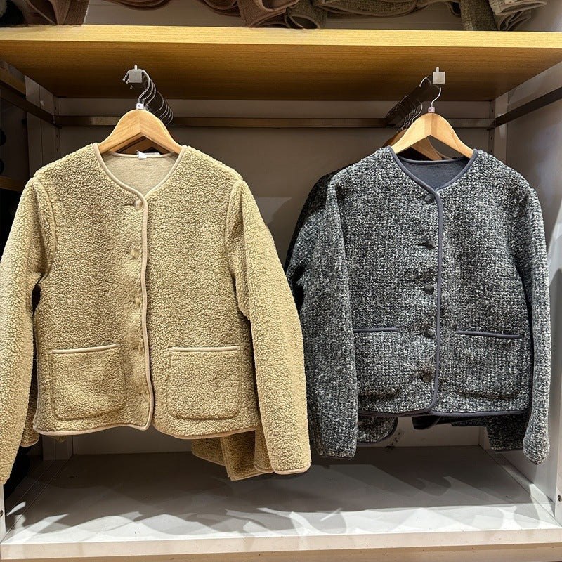 Women's cardigan made of lambskin imitation and fleece