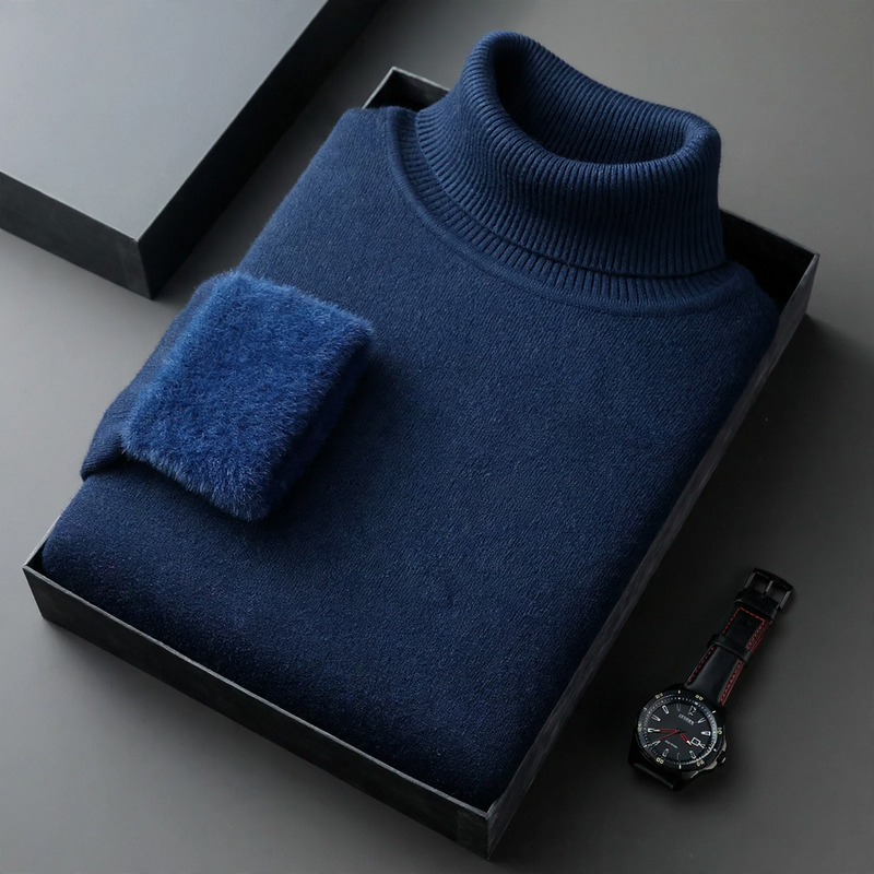 Men's knitted sweater with roll neck and wool blend