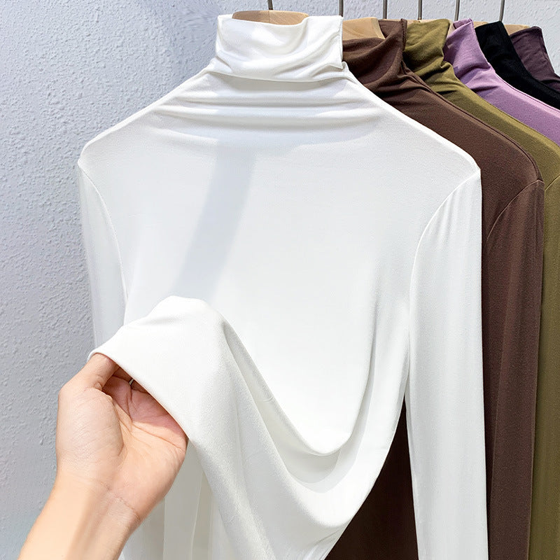 Ladies long sleeve shirt with stand-up collar and ribbed texture