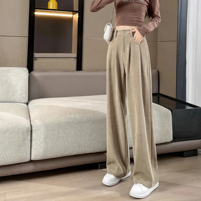 Cord pant with wide leg, high-waist, lined