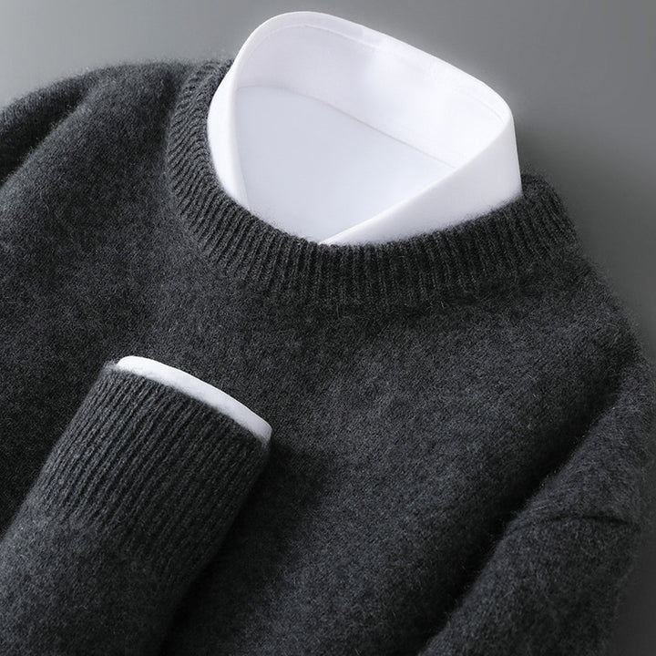 Men's wool sweater, half-high collar, knitted, loose
