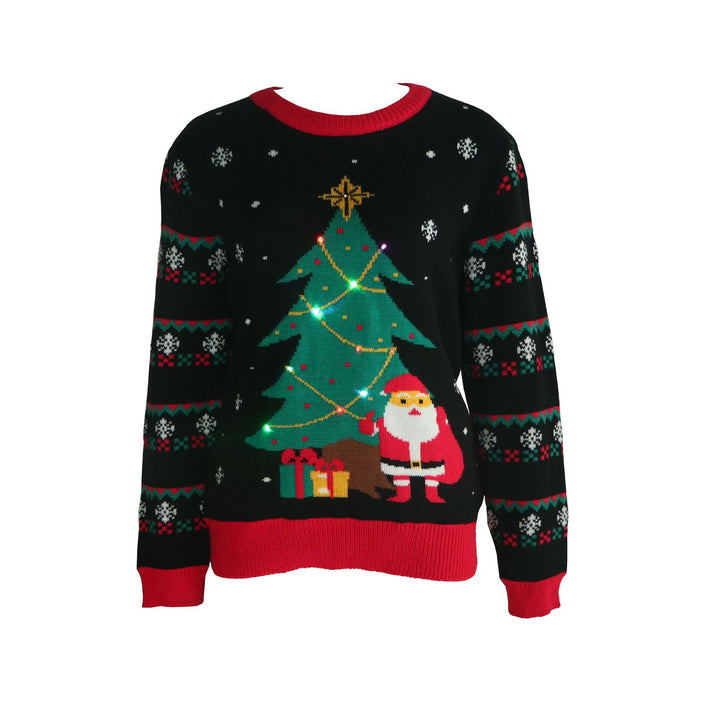 Christmas sweater with Christmas tree motif and LED light