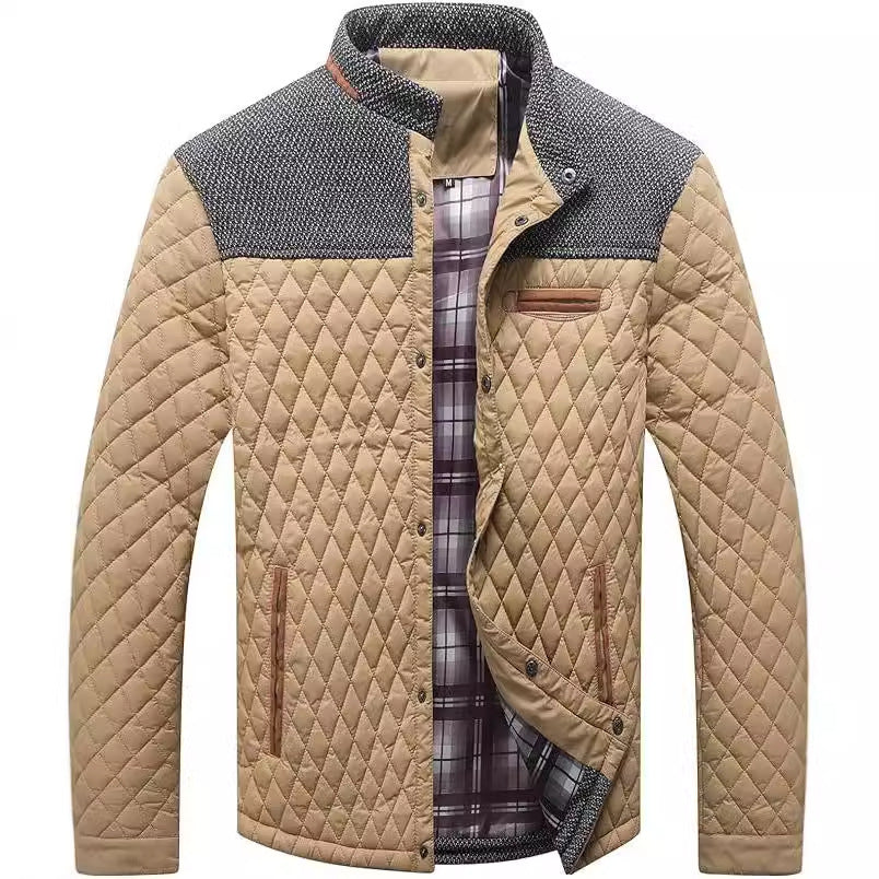 Men's quilted jacket, checkered, for leisure and sport